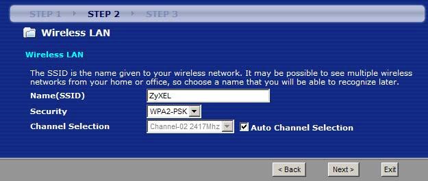 Chapter 4 Connection Wizard 4.3 Connection Wizard: STEP 2: Wireless LAN Set up your wireless LAN using the following screen.