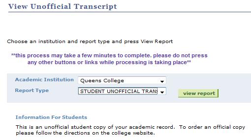 Transcripts: Transcripts can also be accessed through CUNYfirst in the dropdown menu.
