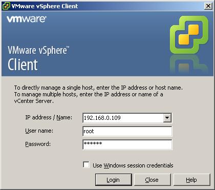 Type IP address / Name with which running ESX Server. Type user name and password. Press the login button to continue.