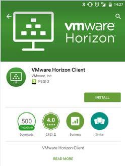 Tablet/Phone Installation VMware has a free App for most tablet/hand-held devices which can be downloaded via your device s link to its App Store, whether that is the Apple App Store, Google Play