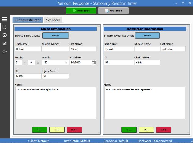 The Setup screens are also used to define the testing scenario (response metrics, simulation video, and object stimulus).