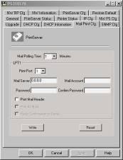 7.14 Mail Print Cfg - Email Printing Setting Using print server s email printing function, the client user on the Internet can email the printing file to a dedicate mailbox, print server will