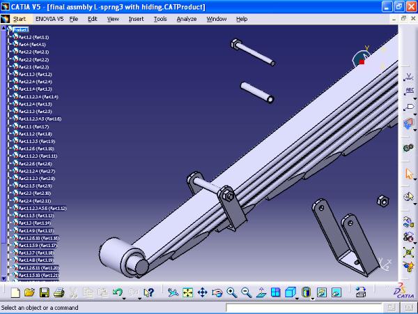 The CAD model of multi leaf spring used for FE Analysis during assembly is shown in figure-3 and figure-4. The assembled CAD model has been prepared from various part modeling drawings.