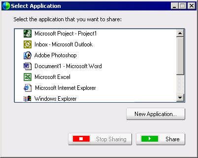 Chapter 19: Sharing software Learn about sharing application effectively Stop sharing an application Starting application sharing Host or Presenter only You can share any application on your computer