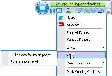 Chapter 19: Sharing software On the title bar of the window you are sharing, click the Sharing menu. If you are sharing a remote computer, the Access Anywhere menu appears instead of the Sharing menu.