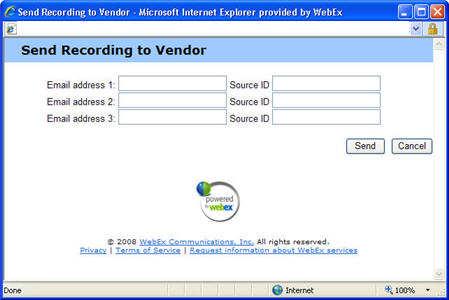 The Send Recording to Vendor window appears.