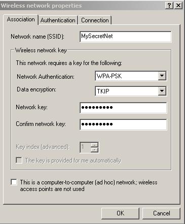 option C: If using WPA encryption. Select: WPA-PSK in the Network Authentication drop down box.