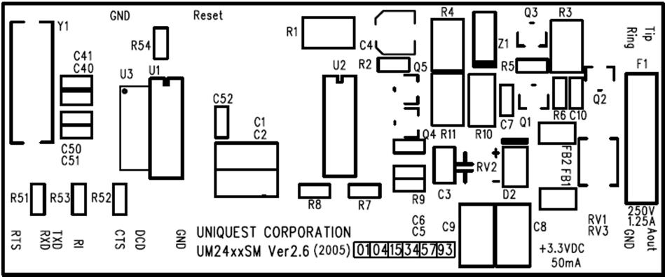 3V UM2493SM 56Kbps / V.92 Data Modem Module 3.3V * Note : This datasheet match PCB version 2.6 as blow.