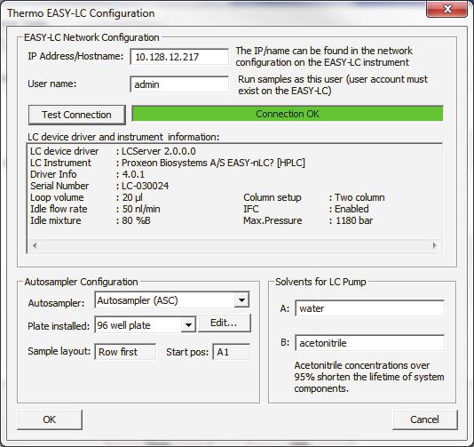 2 Setting Up the Foundation Instrument Configuration Setting Up the EASY-nLC Configuration Figure 5. Thermo EASY-nLC Configuration dialog box Touch-screen software version 4.0 Edit button c.