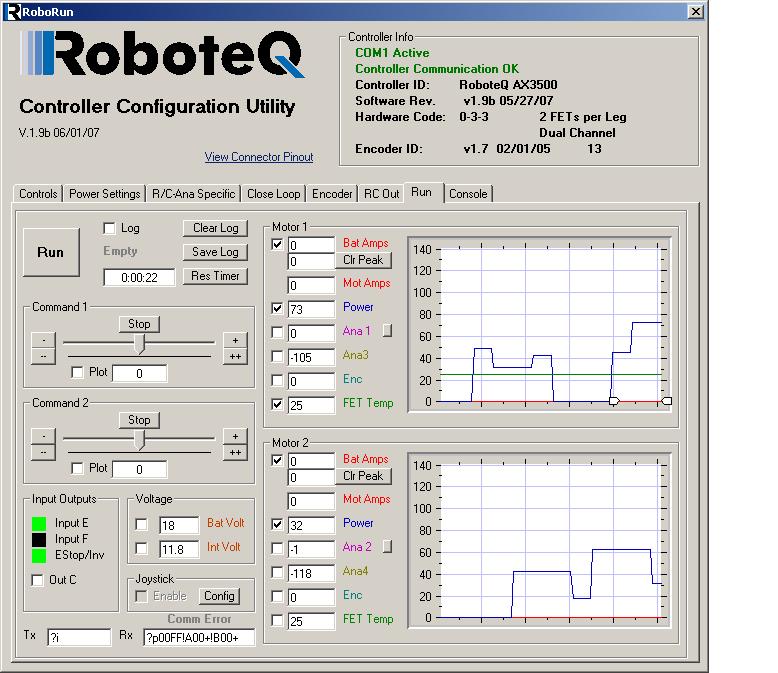 Obtaining the Controller s Software Revision Number FIGURE 6. Roborun Utility screen layout To connect the controller to your PC, use the provided cable.