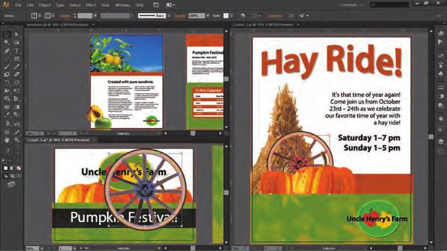 8 Click in the L1start_3.ai Document window. With the Selection tool, drag the wagon wheel image (behind the pumpkins on the artboard) to the L1start_2.ai Document window and release the mouse button.