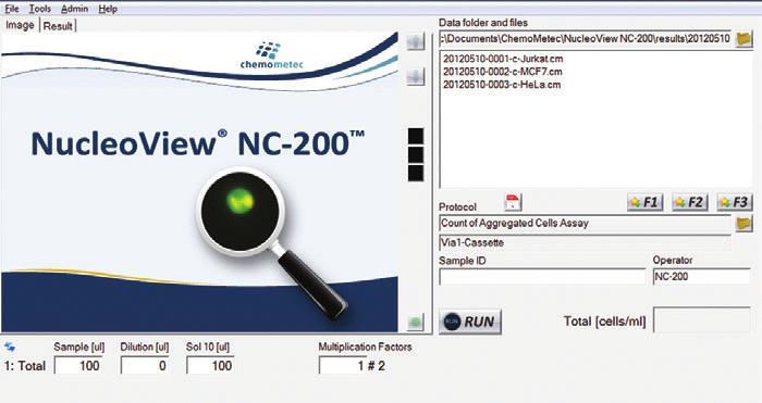 How to Perform Total Cell Count of Aggregated Cells Select the protocol from the menu: Count of Aggregated Cell Assay Optional: Enter Sample ID and Operator Name Add equal volumes of Solution 10 and