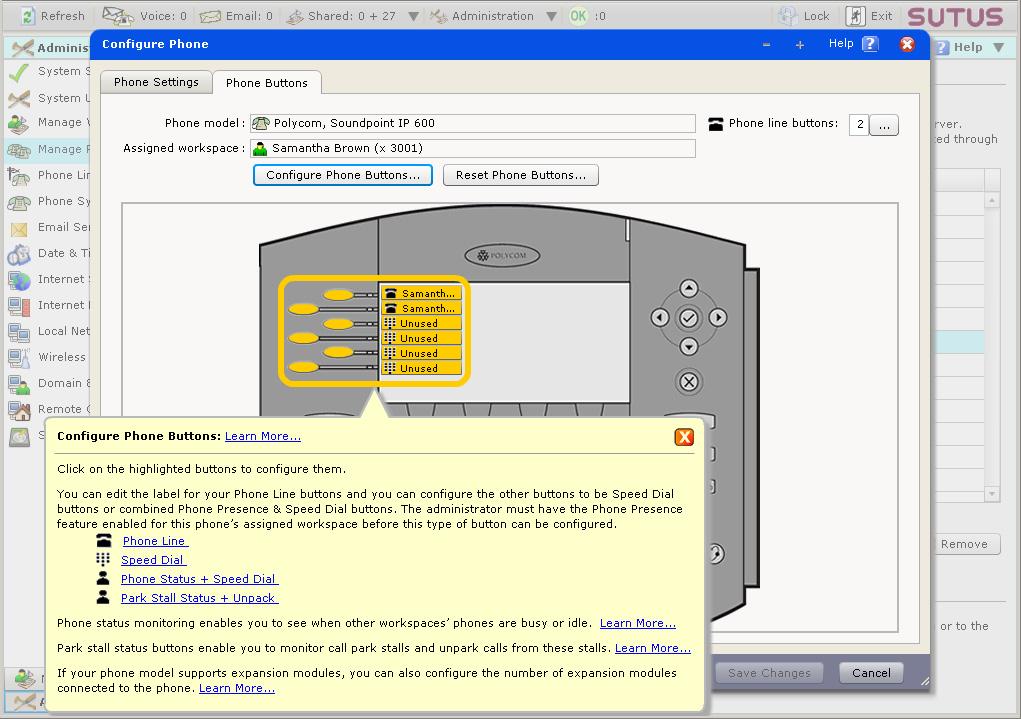 Figure 21Configure Phone Button Speed Dial Tip: Click on the Configure Polycom Details dialog box, outside the pop-up box, to close the pop-up.