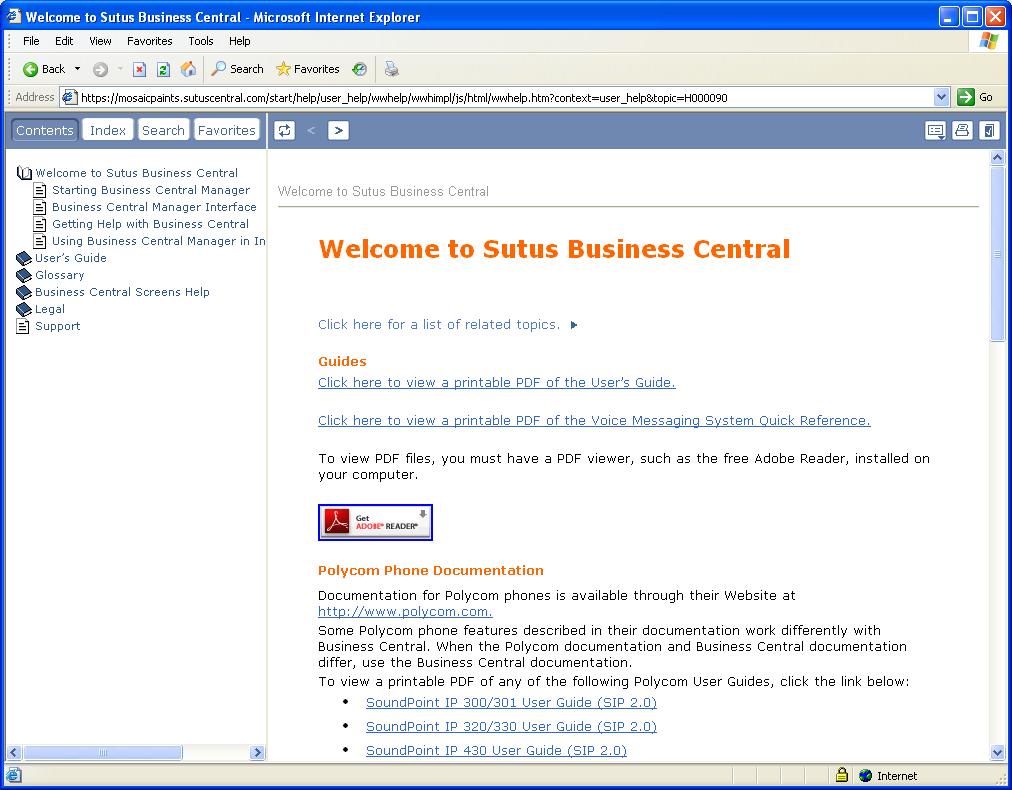Figure 6Business Central Manager Online Help Note: People who are members of the System Administrators workspace have access to administrative and user documentation through the online help.