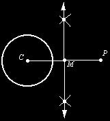 Construction 9 Given a circle, its center point, and a point on the exterior of the circle, construct a line through the exterior point, tangent to the circle. 1.