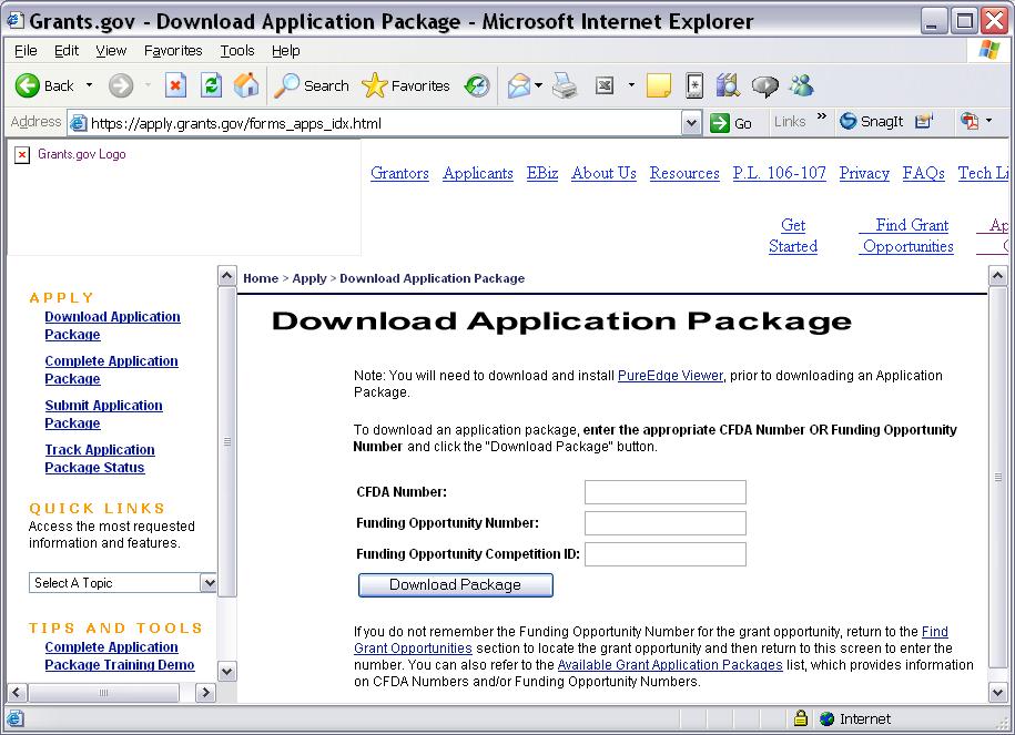 DOWNLOADING PureEdge GRANT APPLICATION PACKAGES FROM GRANTS.GOV Download PureEdge Application package and directions to your Macintosh first.