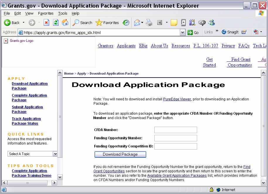 Downloading Application Packages from Grants.gov Download PureEdge Application package and directions to your Macintosh first.