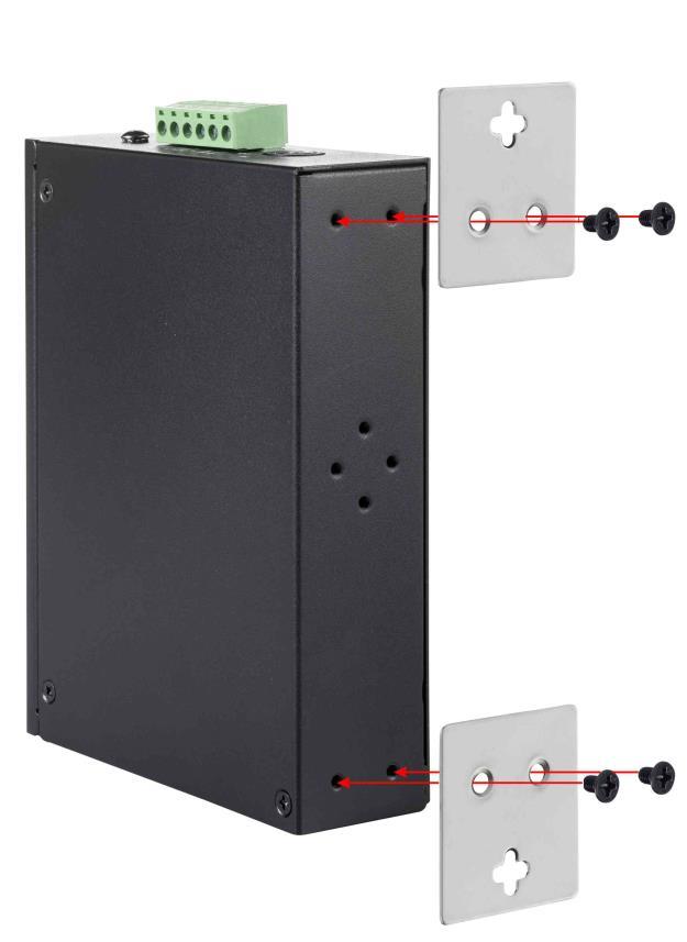 Gigabit Ethernet Switch with PoE+ for Industrial Use Page 6/11 Wall mounting The industrial switch can be wall-mounted by using the included mounting kit. 1.