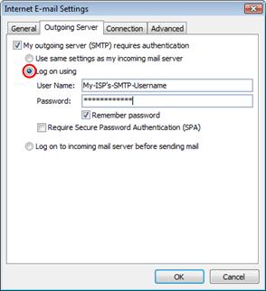 Server tab and check My outgoing server (SMTP) requires authentication.