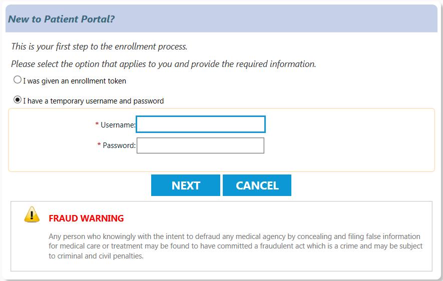 Chapter 2 Enroll in NextGen Patient Portal 5 Type the temporary Username and Password received