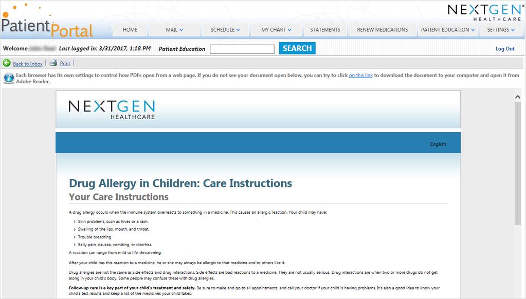 User Guide for NextGen Patient Portal 2.4.3 2 From the Type list, select Documents, and then click a document communication.