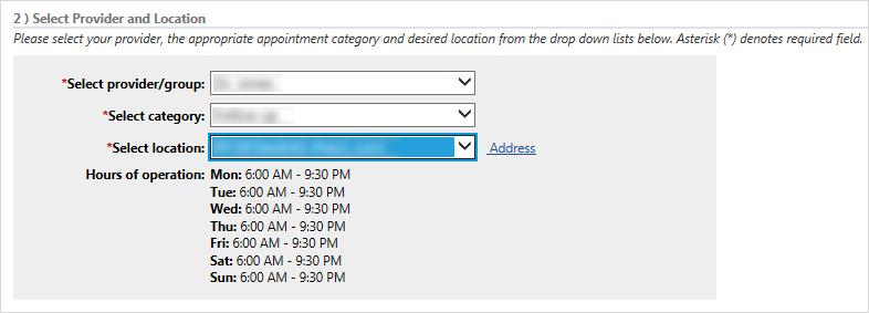 Chapter 5 Your Appointments From Select location, select office or facility location where you want to schedule the