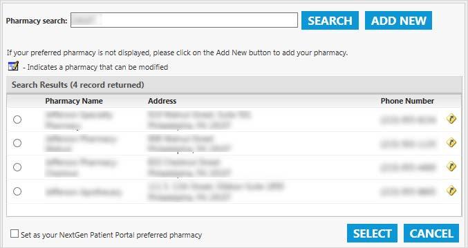 User Guide for NextGen Patient Portal 2.4.3 10 To search all available pharmacies, click Search.