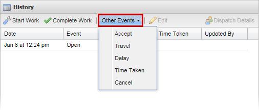 If a Work Started event has not yet been attached to the work order, the Delay and Travel events will also append a Work Started event to the work order.
