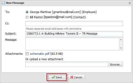 You can fill in additional email addresses in the Cc field (separate multiple addresses with semicolons.) If needed, you can also edit the Subject. Type your message into the Message field.