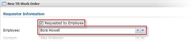 If the Work Order has been proactively reported by an employee, click Requested by Employee, then click on the drop-down menu and select the employee.