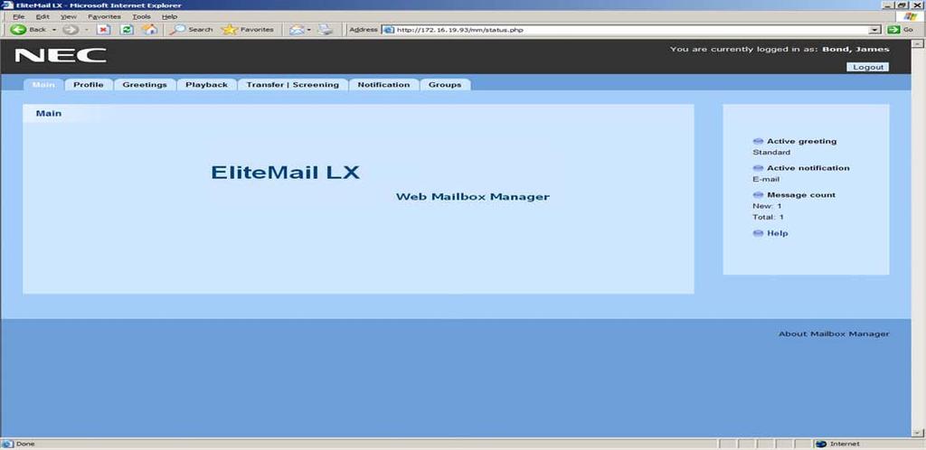 he Menu bar allows you to navigate through the screens of the Mailbox Manager. Figure 12.