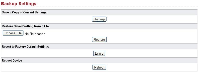 11-3 Backup Settings Choose System Tools > Backup Settings and the Backup Settings page appears.