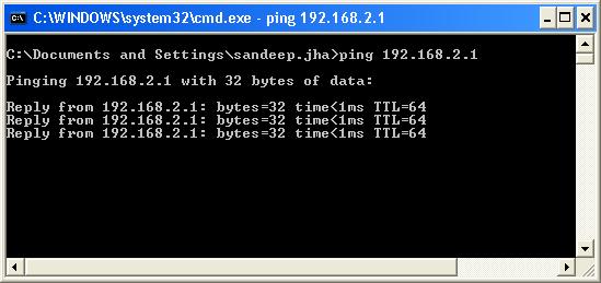 168.2.1. Note: 192.168.2.1 in the ping command is the default IP address of the LAN interface.