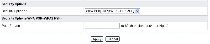 The following table describes parameters related to the WPA2-PSK(AES) mode: Item PassPhrase Description Enter 8-63 characters or 64 hexadecimal digits.