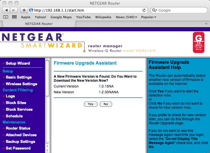 Netgear WGR614v9 BSS Firmware Update