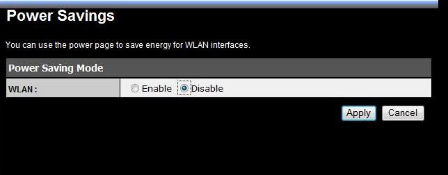 Power Saving Saving power in WLAN/Ethernet mode can be enabled/disabled in this page.