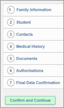 Data Confirmation is a feature of Aeries that allows parents to update or enter student demographics, contacts, medical conditions, and authorization information.