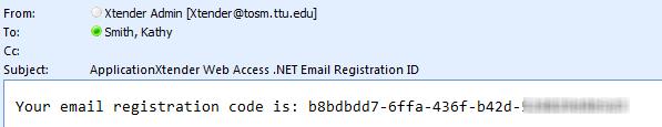 You should then receive an email notification with an Email Registration Code: Copy