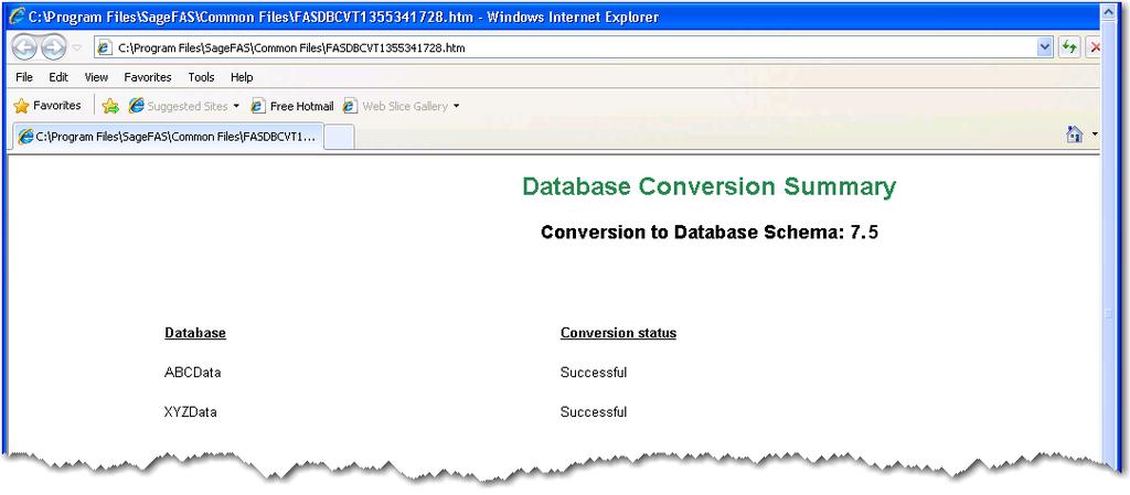 If there is sufficient space for the conversion, it begins to convert the database(s) and displays the Conversion Status message box.