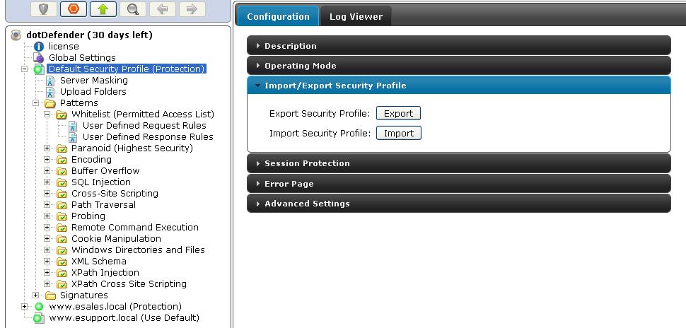 Managing Logs Identifying False Positives 2. On the right pane, in the Import/Export Security Profile section, click the Export button. 3. Save the XML file to a backup location. 4.