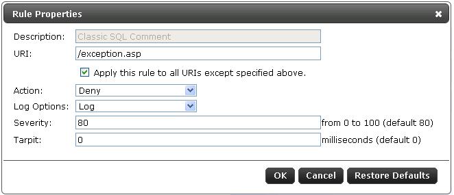 Configuring Patterns and Signatures Configuring Patterns 4. In the URI field, enter a specific URI under which you want to apply or exclude a rule.