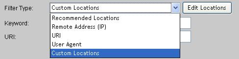 side. Select the required Filter Type from the list below: Recommended Locations Commonly attacked locations Remote Address (IP) The IP address of the connecting user URI - The relative application