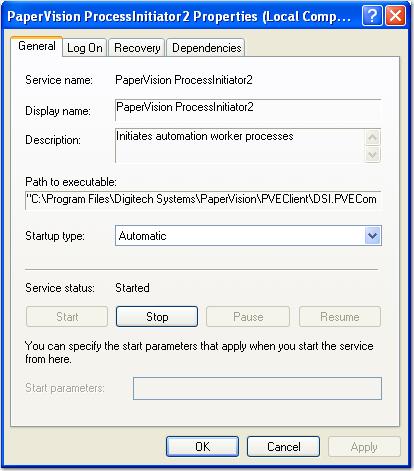 Appendix C Changing the Windows Service Account 3. Scroll down through the list of services, and select the PaperVision ProcessInitiator (or PaperVision Client Service).