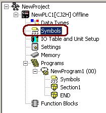 4. Configuring CJ2 / NJ Tags 1. CJ2: In CX Programmer, create the tags in the Global Symbols table.