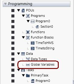 NJ: In Sysmac Studio, create the tags in the Global Variables.