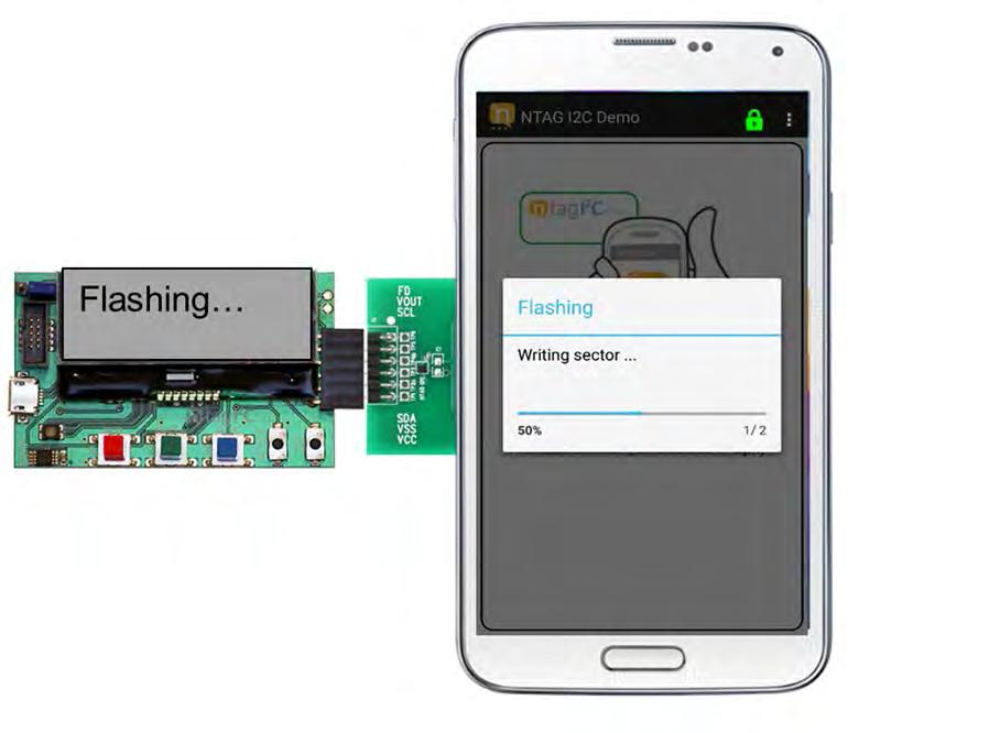 Fig 34. NFC Flashing progress bar (4) When the NFC Flashing process has finished, both the Android app and the NEK board notifies it to the user.