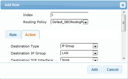 table should appear populated as shown below: Figure 4-18: Configured IP-to-IP Routing Rules in the IP-to-IP Routing Table Notes: The single configured SRD (default) is automatically associated with
