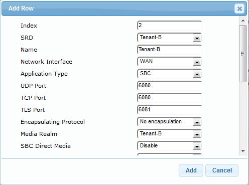 SBC Configuration Examples 3. Add a SIP Interface for Tenant A on the WAN interface: Figure 7-13: SIP Interface for Tenant A on WAN Interface 4.