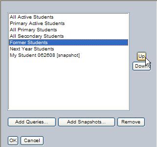 Once a Query or Snapshot is created, and added to the Filter List, when you select that filter from the Filter list, you can quickly call up the students who meet the query or snapshot criteria.