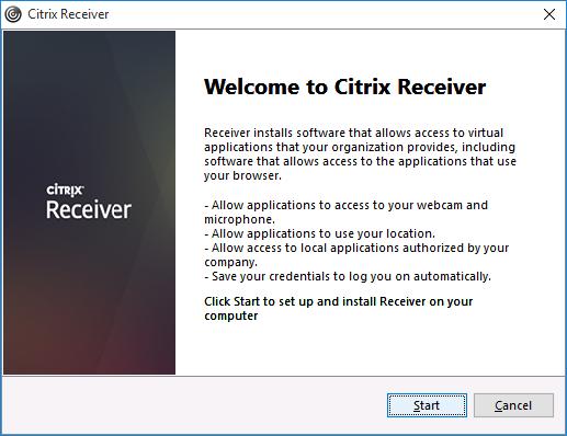 - When the Citrix Receiver setup program launches, click Start to follow the wizard to install the Citrix Receiver - After the